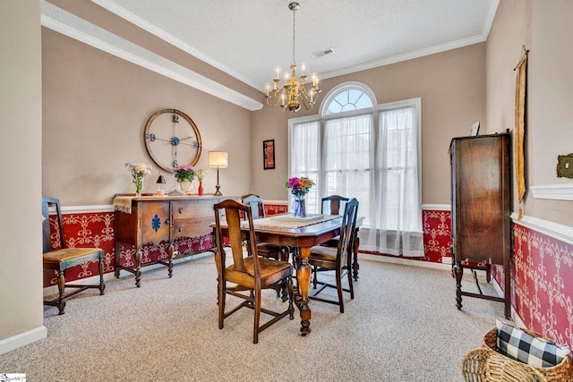 5 Laurelcrest Ln, Travelers Rest, SC 29690 - carpeted dining room with a chandelier, ornamental molding, and baseboards
