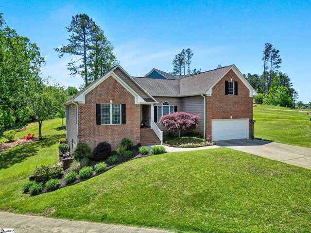 5 Laurelcrest Ln, Travelers Rest, SC 29690 - ranch-style home featuring brick siding, a garage, concrete driveway, and a front yard