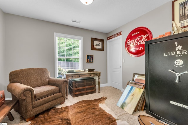 living area with carpet and baseboards