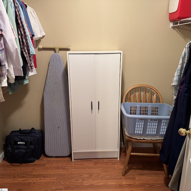 walk in closet with wood finished floors