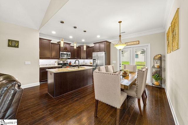 208 Laurel Trace Cir, Piedmont, SC 29673 - dining space with baseboards, recessed lighting, crown molding, and dark wood finished floors