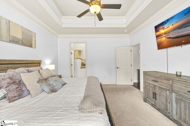 208 Laurel Trace Cir, Piedmont, SC 29673 - bedroom featuring a raised ceiling, light carpet, crown molding, and a ceiling fan