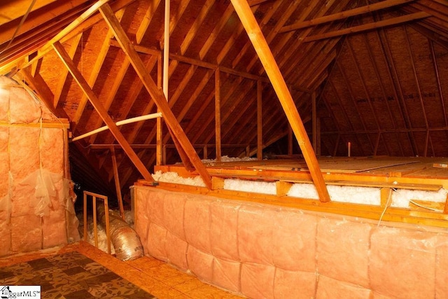 view of unfinished attic