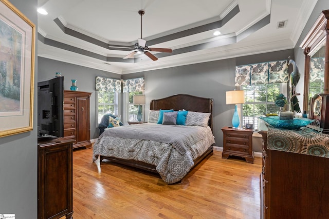 1008 Calumet Ct, Piedmont, SC 29673 - bedroom featuring crown molding, multiple windows, light wood-style floors, ceiling fan, and recessed lighting