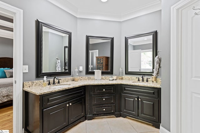 1008 Calumet Ct, Piedmont, SC 29673 - ensuite bathroom with crown molding, tile patterned floors, and double vanity