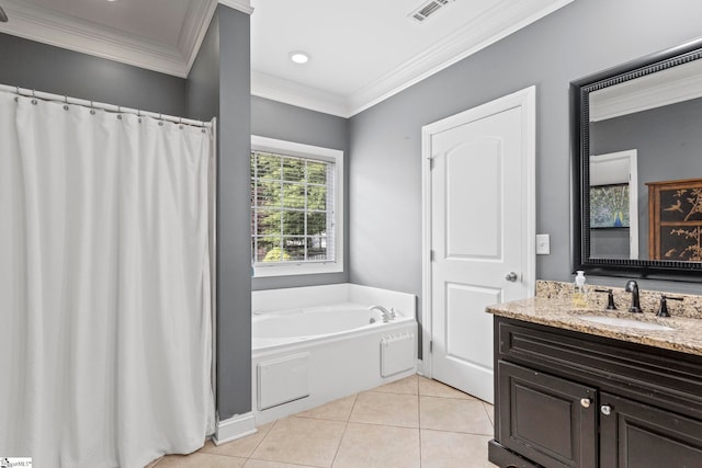 1008 Calumet Ct, Piedmont, SC 29673 - bathroom with ornamental molding, tile patterned flooring, a bath, and vanity
