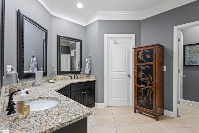 1008 Calumet Ct, Piedmont, SC 29673 - bathroom with tile patterned flooring, crown molding, baseboards, vanity, and recessed lighting