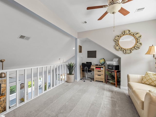 702 Lakewinds Blvd, Inman, SC 29349 - office space featuring a ceiling fan, carpet flooring, vaulted ceiling, and baseboards