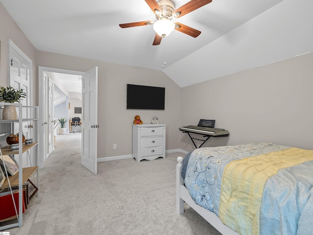 702 Lakewinds Blvd, Inman, SC 29349 - bedroom featuring light carpet, lofted ceiling, baseboards, and ceiling fan