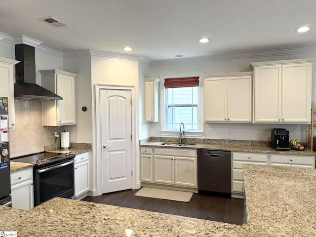 920 Hunterdale Ln, Boiling Springs, SC 29316 - kitchen featuring dishwasher, range with electric stovetop, wall chimney range hood, a sink, and dark wood-style floors