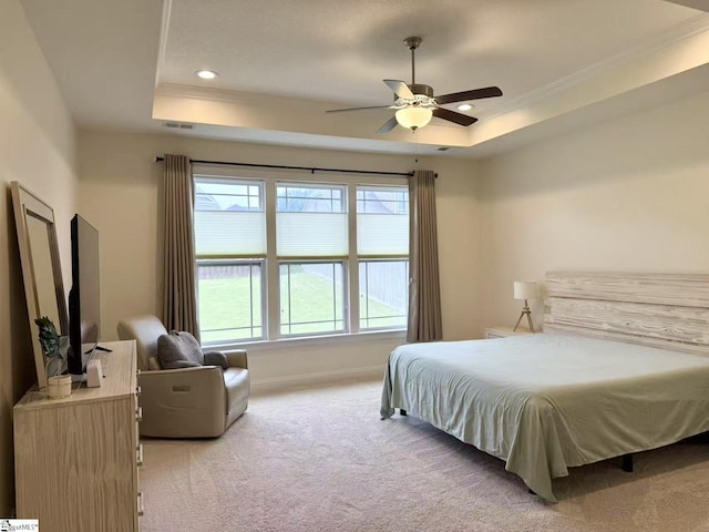 920 Hunterdale Ln, Boiling Springs, SC 29316 - bedroom featuring a raised ceiling, light colored carpet, ornamental molding, recessed lighting, and baseboards