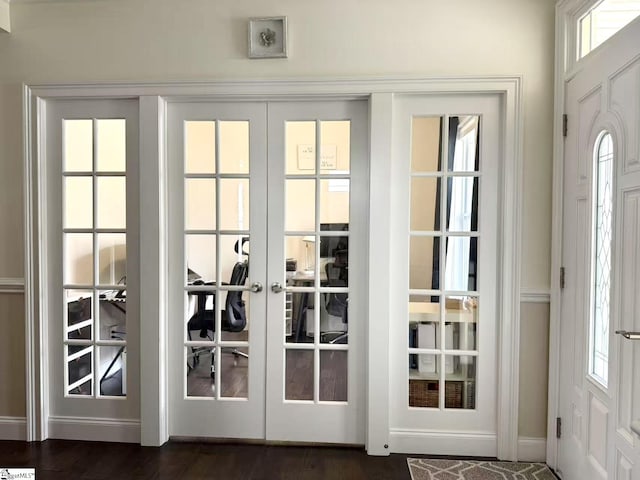 920 Hunterdale Ln, Boiling Springs, SC 29316 - doorway to outside with french doors, baseboards, plenty of natural light, and dark wood-style floors