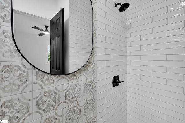 3902 Old Buncombe Rd, Greenville, SC 29617 - full bath with a tile shower and a ceiling fan