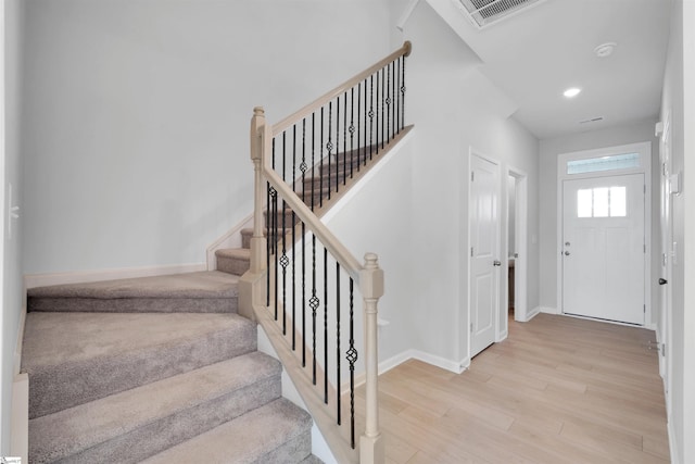 307 E Compass Way, Easley, SC 29640 - stairway with baseboards, wood finished floors, and recessed lighting