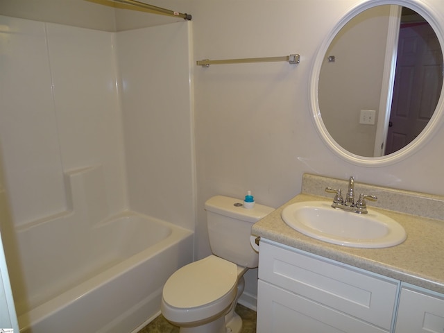 bathroom with toilet, vanity, and shower / tub combination