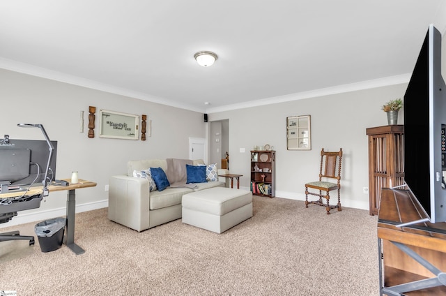 107 Summer Oak Ln, Simpsonville, SC 29680 - carpeted living room with ornamental molding, a desk, and baseboards