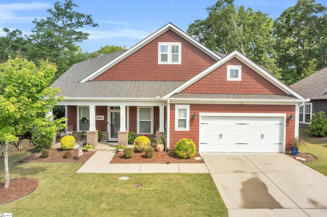 107 Summer Oak Ln, Simpsonville, SC 29680 - craftsman inspired home with concrete driveway, covered porch, a front lawn, and roof with shingles