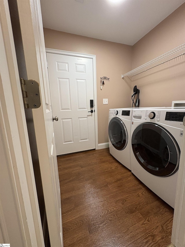 204 Silver Run Ln, Greenville, SC 29607 - laundry area with washer and clothes dryer, dark wood finished floors, and baseboards