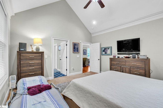 142 Stillcountry Cir, Travelers Rest, SC 29690 - bedroom featuring high vaulted ceiling, carpet flooring, baseboards, a ceiling fan, and recessed lighting