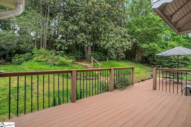 111 Golf View Ln, Greenville, SC 29609 - wooden terrace featuring a lawn and outdoor dining area