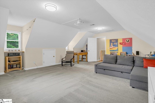 111 Golf View Ln, Greenville, SC 29609 - additional living space featuring lofted ceiling, carpet, a textured ceiling, and baseboards