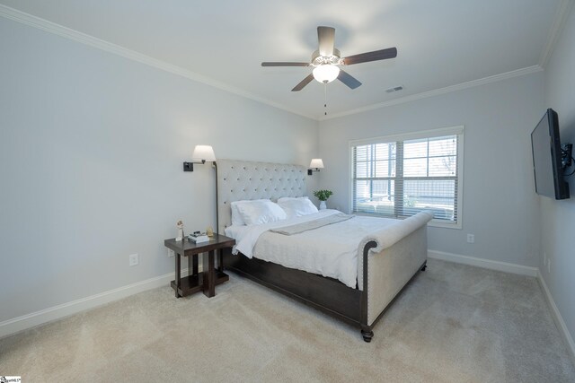 9 Sweetspire Ln, Simpsonville, SC 29681 - bedroom featuring baseboards, ornamental molding, light colored carpet, and ceiling fan