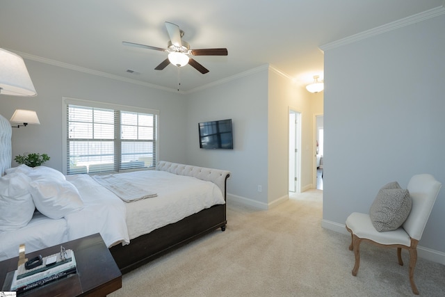 9 Sweetspire Ln, Simpsonville, SC 29681 - bedroom with crown molding, light colored carpet, baseboards, and a ceiling fan