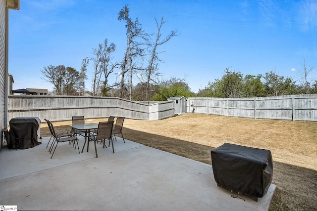 121 Frost Flower Way, Fountain Inn, SC 29644 - view of patio / terrace featuring outdoor dining space, a storage shed, and an outbuilding