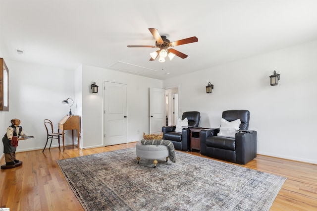 31 Goodwin Farms Ct, Travelers Rest, SC 29690 - living area featuring a ceiling fan, attic access, light wood-style floors, and baseboards