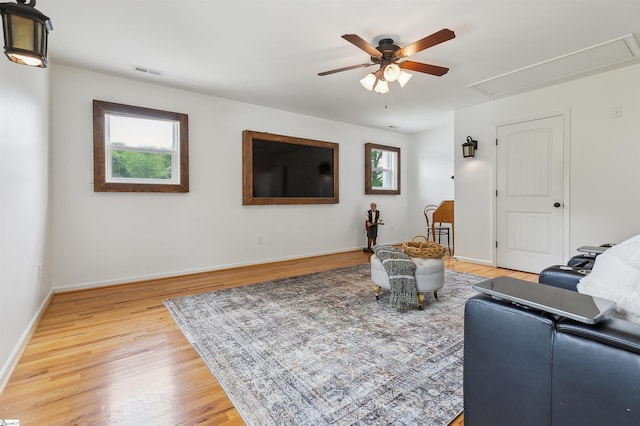 31 Goodwin Farms Ct, Travelers Rest, SC 29690 - living room featuring attic access, ceiling fan, light wood finished floors, and healthy amount of natural light