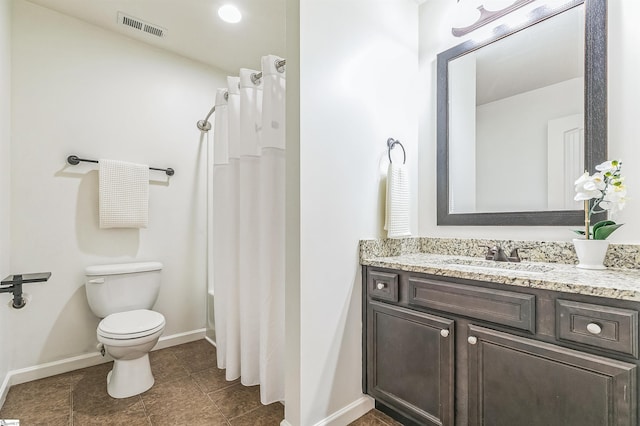 31 Goodwin Farms Ct, Travelers Rest, SC 29690 - bathroom with toilet, baseboards, vanity, a shower with curtain, and tile patterned floors