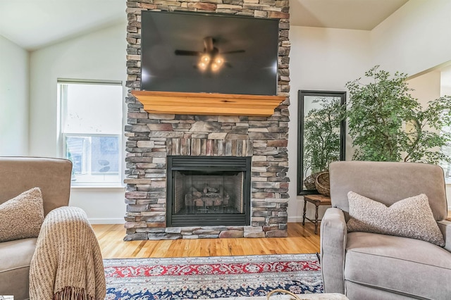 31 Goodwin Farms Ct, Travelers Rest, SC 29690 - living area with wood finished floors, a fireplace, baseboards, and lofted ceiling