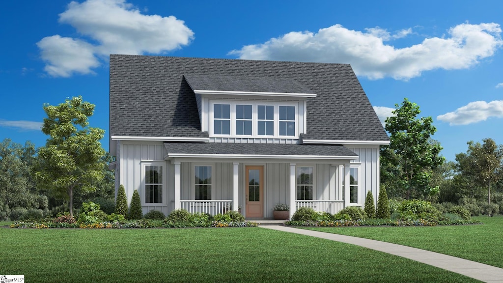 30 Tull St Lot 474Cassandra, Farmhouse, Greer, SC 29651 - modern farmhouse style home featuring board and batten siding, covered porch, a front yard, and roof with shingles