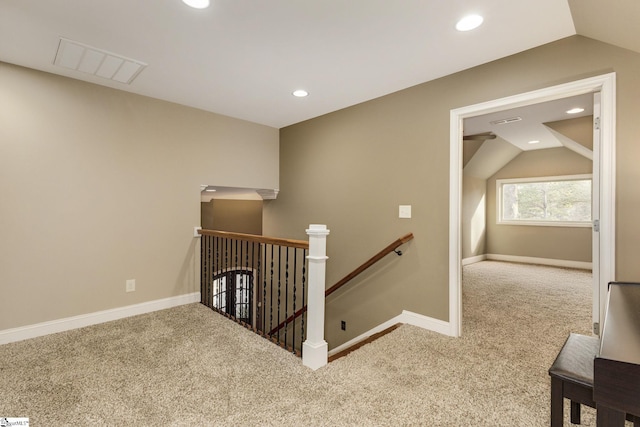 15 Paddington Ave, Greenville, SC 29609 - corridor featuring an upstairs landing, carpet, vaulted ceiling, recessed lighting, and baseboards