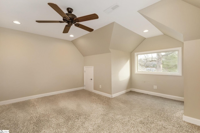 15 Paddington Ave, Greenville, SC 29609 - additional living space featuring light colored carpet, recessed lighting, a ceiling fan, lofted ceiling, and baseboards