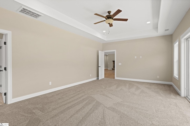 21 Old American Blvd, Pendleton, SC 29670 - unfurnished bedroom featuring a raised ceiling, light colored carpet, recessed lighting, baseboards, and ceiling fan