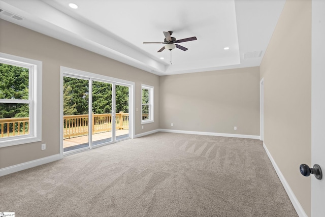 21 Old American Blvd, Pendleton, SC 29670 - empty room with ceiling fan, carpet flooring, recessed lighting, baseboards, and a tray ceiling