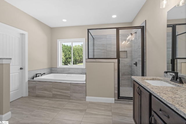 21 Old American Blvd, Pendleton, SC 29670 - full bath with a stall shower, a bath, vanity, and recessed lighting