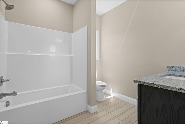 21 Old American Blvd, Pendleton, SC 29670 - full bath with toilet, washtub / shower combination, baseboards, wood finish floors, and vanity