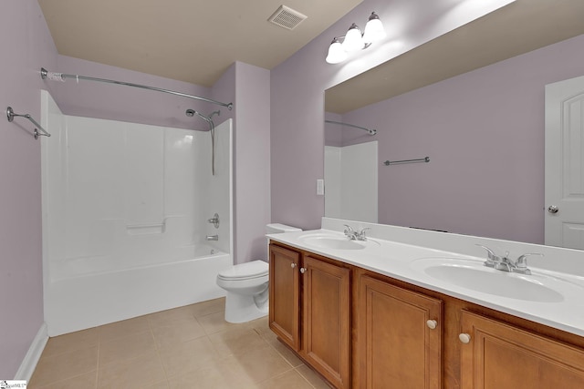 9 Sheldrake Pl, Simpsonville, SC 29681 - bathroom with toilet, double vanity, shower / tub combination, and tile patterned flooring