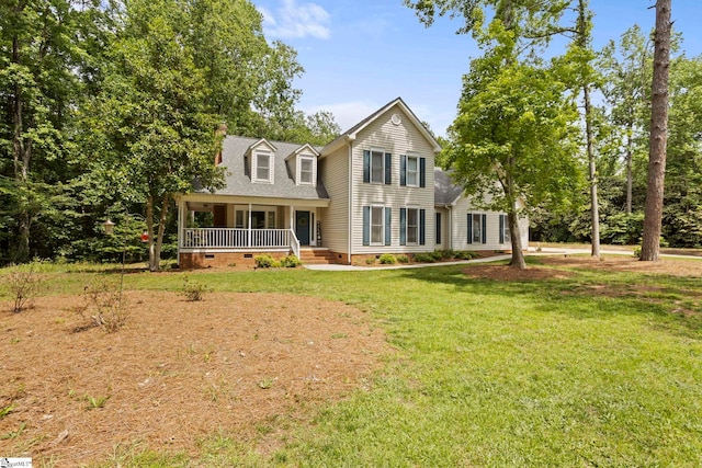 202 Shadow Oaks Dr, Easley, SC 29642 - view of front of house featuring crawl space, a porch, a front lawn, and a chimney
