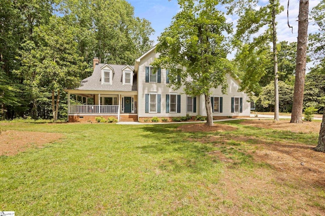 202 Shadow Oaks Dr, Easley, SC 29642 - rear view of house featuring a porch, a lawn, a chimney, and crawl space