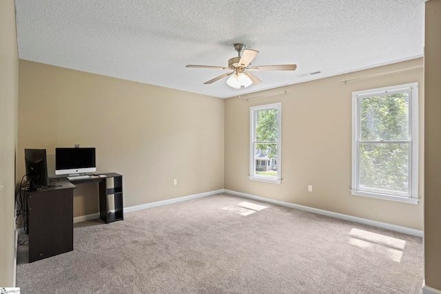 202 Shadow Oaks Dr, Easley, SC 29642 - unfurnished office with plenty of natural light, a ceiling fan, carpet, a textured ceiling, and baseboards
