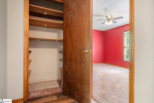 1606 Winding Way, Taylors, SC 29687 - stairs with a ceiling fan, a textured ceiling, and carpet floors