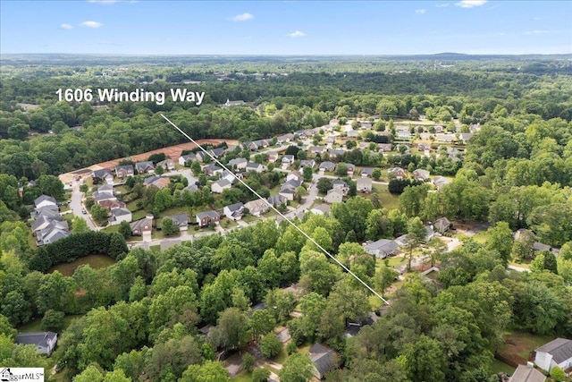 1606 Winding Way, Taylors, SC 29687 - aerial perspective of suburban area with a heavily wooded area