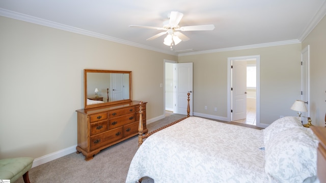 7 Collina Ct, Greenville, SC 29609 - bedroom featuring crown molding, light colored carpet, baseboards, ceiling fan, and ensuite bathroom