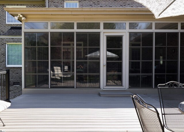 7 Collina Ct, Greenville, SC 29609 - doorway to property with a wooden deck and brick siding