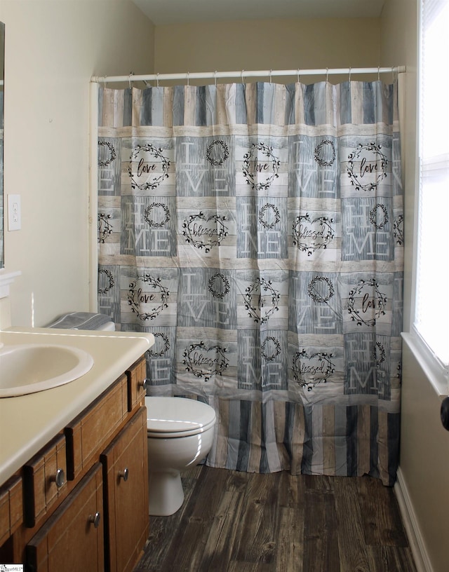 106 Saluda Rdg, Greenville, SC 29611 - full bathroom with toilet, wood finished floors, vanity, and curtained shower
