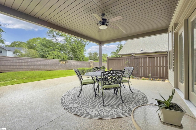 302 Owasso Dr, Greenville, SC 29615 - view of patio / terrace with a ceiling fan, outdoor dining area, and a fenced backyard