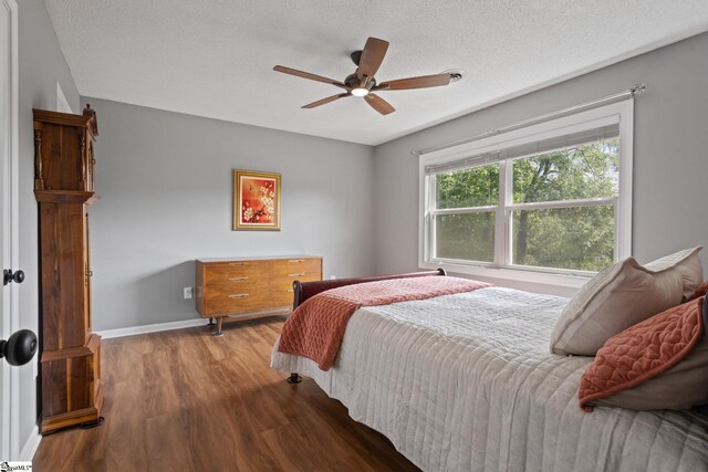 21 Pebble Creek Way, Taylors, SC 29687 - bedroom with wood finished floors, baseboards, ceiling fan, and a textured ceiling
